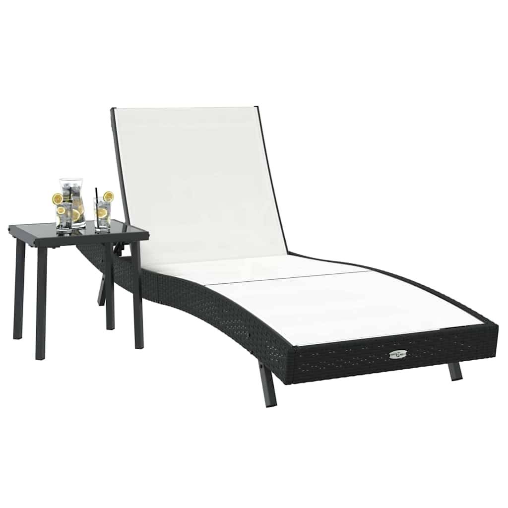 PANGIVO - Transat polyrotin Noir et Blanc avec Table 197 x 70 x 82 cm, 40 x 40 x 40,5 cm - PANGIVO - Image 3