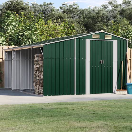 Abri Jardin Acier Galvanisé 10m² Cabane Rangement Outils 4 Aérations Vert - ComfortXL Outdoor Living - Image 1