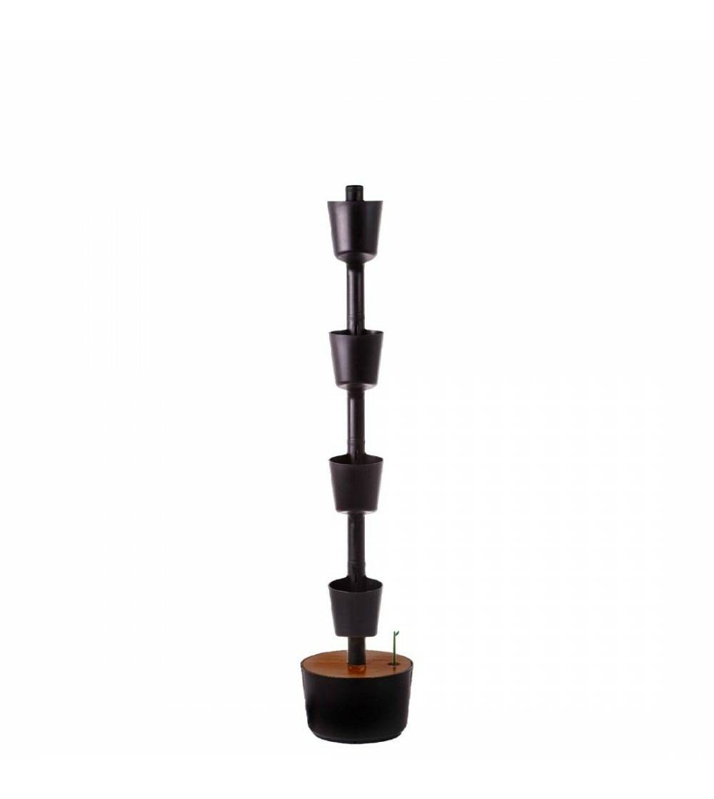 Jardinière verticale CitySens noire et bois teck avec 4 pots et arrosage automatique Wi-Fi - Image 2