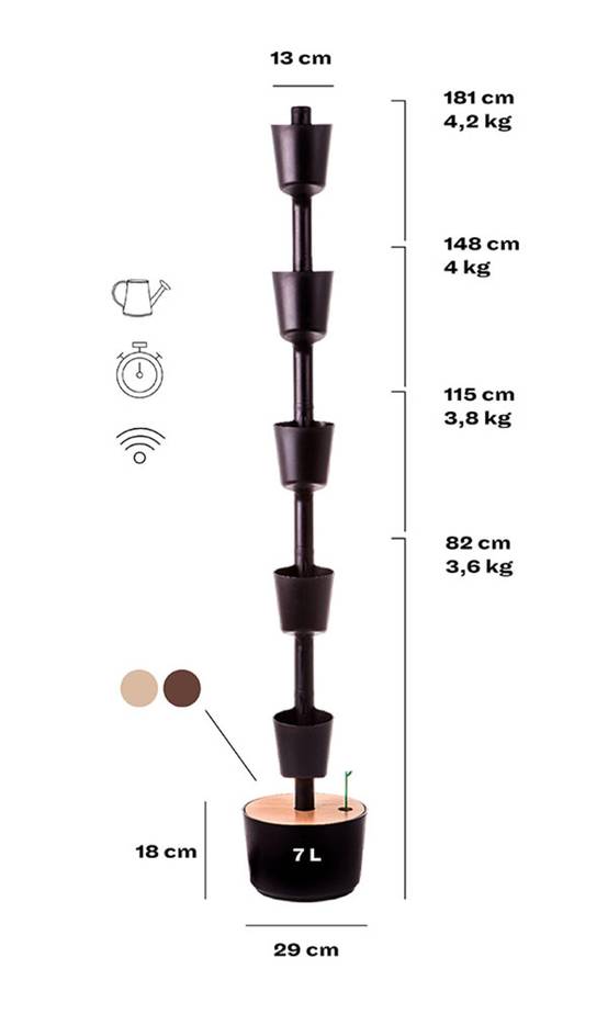 Jardinière verticale CitySens noire et bois teck avec 4 pots et arrosage automatique Wi-Fi - Image 5
