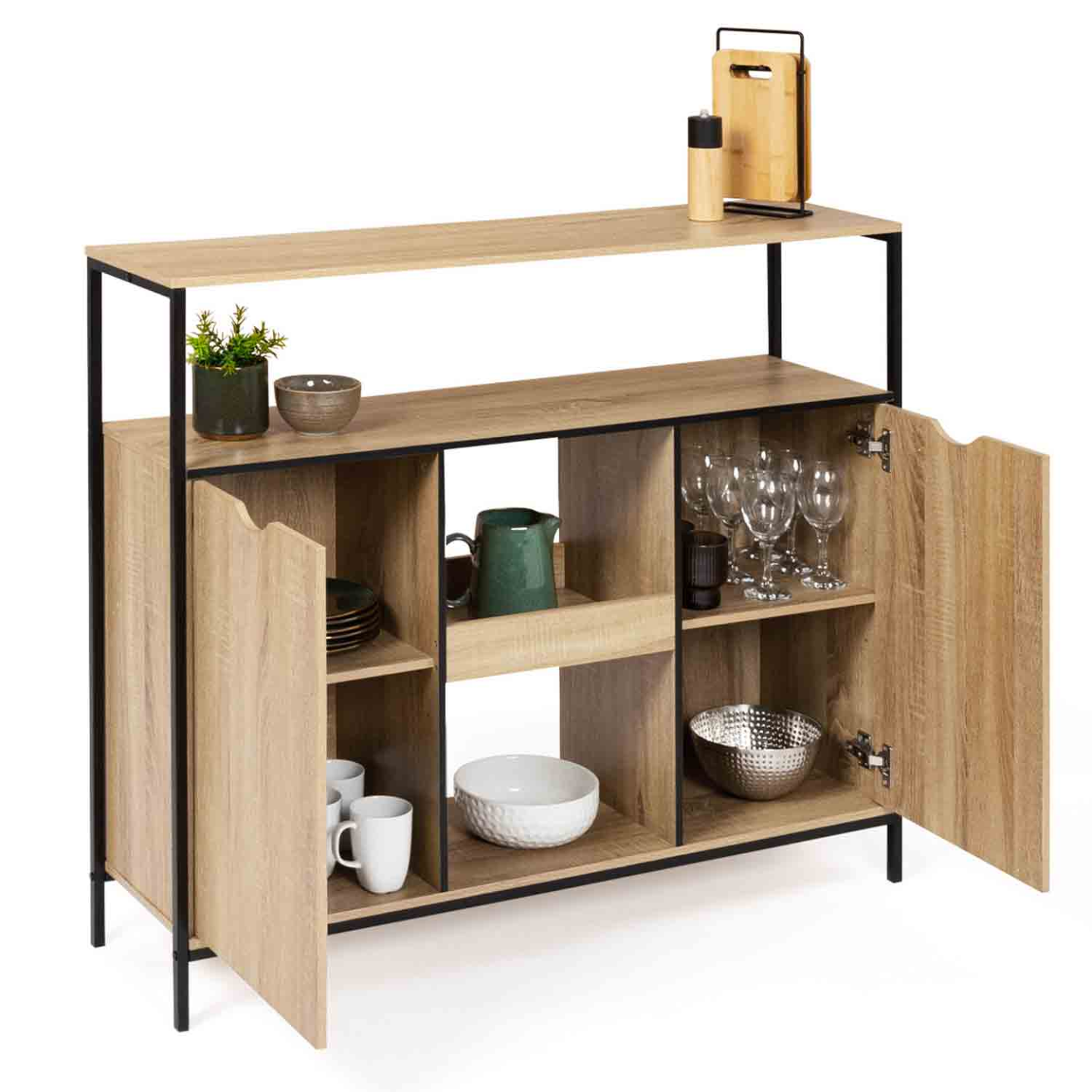 Meuble Sous WC 3 Portes DETROIT - Design Industriel Avec étagères - IDMarket, Multicolore, Neuf