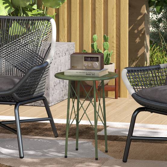 Petite table d'appoint ronde, table de jardin, avec découpe en forme de fleur et feuilles, en acier, Ø 40 x 50 cm, vert - Image 4