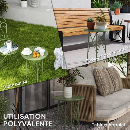 Petite table d'appoint ronde, table de jardin, avec découpe en forme de fleur et feuilles, en acier, Ø 40 x 50 cm, vert - Image 9