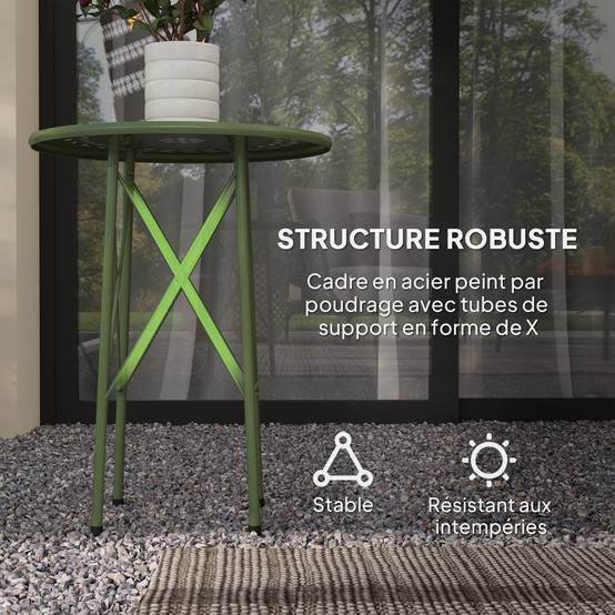 Petite table d'appoint ronde, table de jardin, avec découpe en forme de fleur et feuilles, en acier, Ø 40 x 50 cm, vert - Image 7