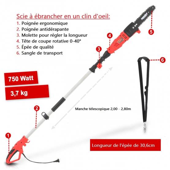 Hecht 971 W Scie a ébrancher Tronçonneuse avec manche télescopique 2,80m et tête de coupe rotative - Image 2
