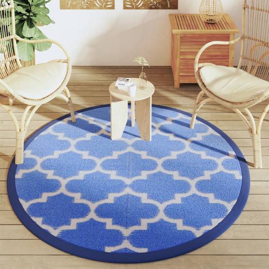 Tapis extérieur - Tapis de jardin - Tapis de terrasse bleu Ø160 cm PP - Image 3