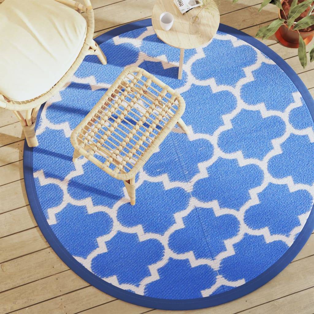 Tapis extérieur - Tapis de jardin - Tapis de terrasse bleu Ø160 cm PP - Image 2