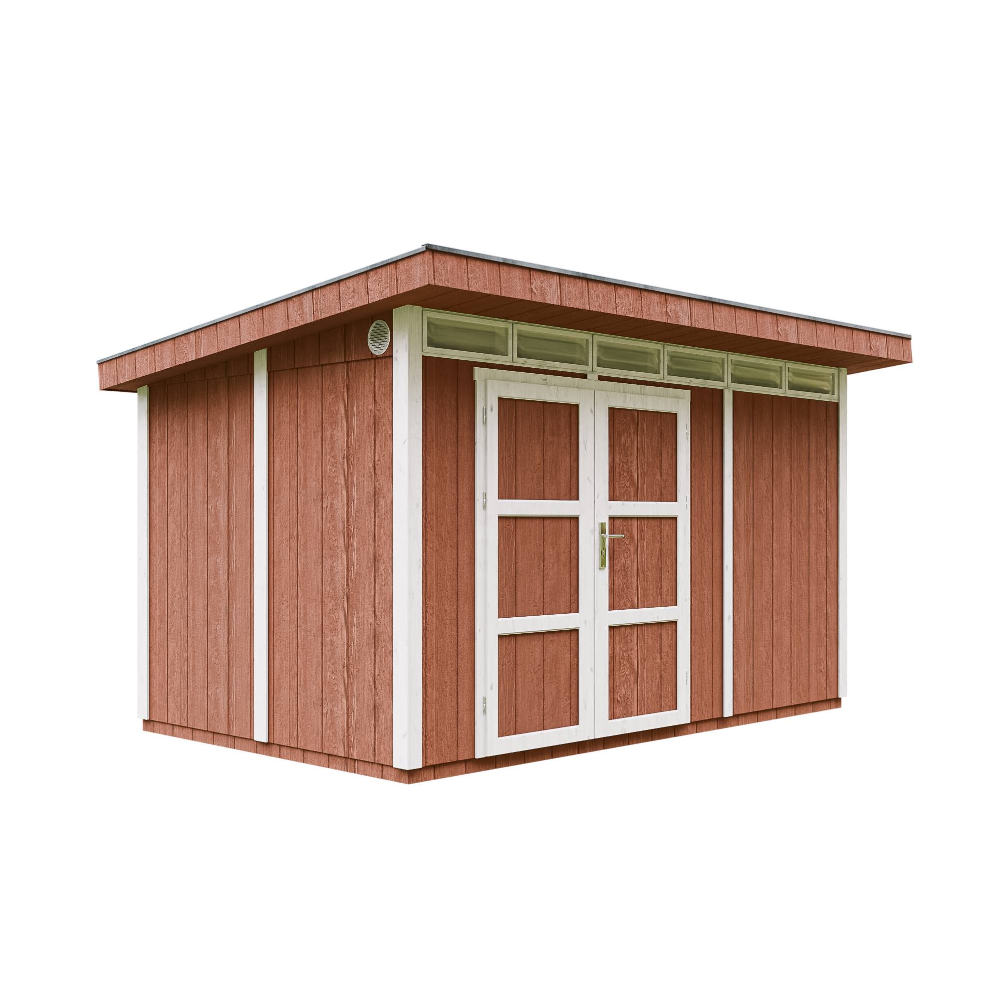 Timbela - Abri de Jardin Qualité Premium 9m² / L412xL279cm - Kit tout compris avec sol, tuiles bitumineuses, set de peinture - Timbela M904A-REDWOOD RED - Image 1