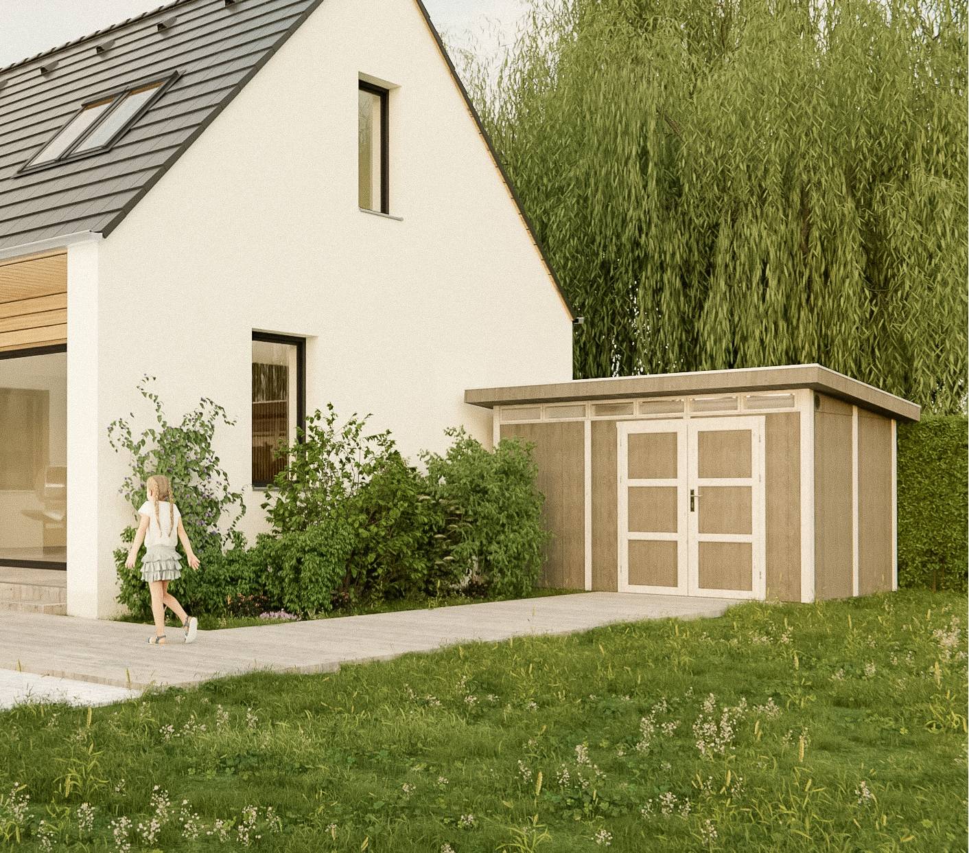 Timbela - Abri de Jardin Qualité Premium 9m² / L412xL279cm - Kit tout compris avec sol, tuiles bitumineuses, set de peinture - Timbela M904A-REDWOOD RED - Image 5