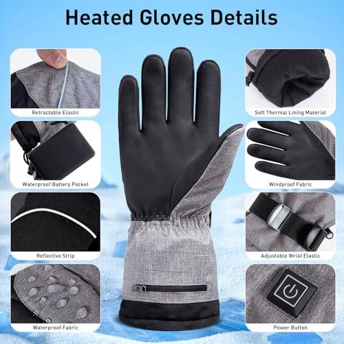 Gants Chauffants Rechargeables 3000mAh – 3 Zones Chauffage, Imperméables Tactiles Pour Ski Moto Randonnée Chasse