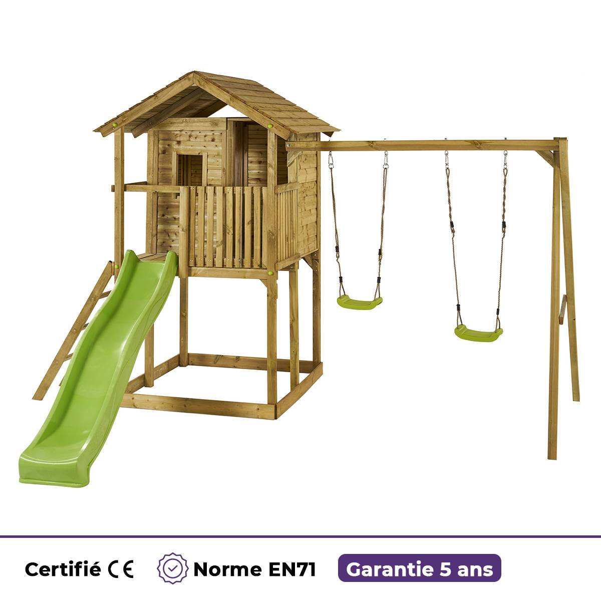 Kangui - Aire de jeux bois - balançoires, toboggan, cabane et balcon WAPITI Kangui - Image 6