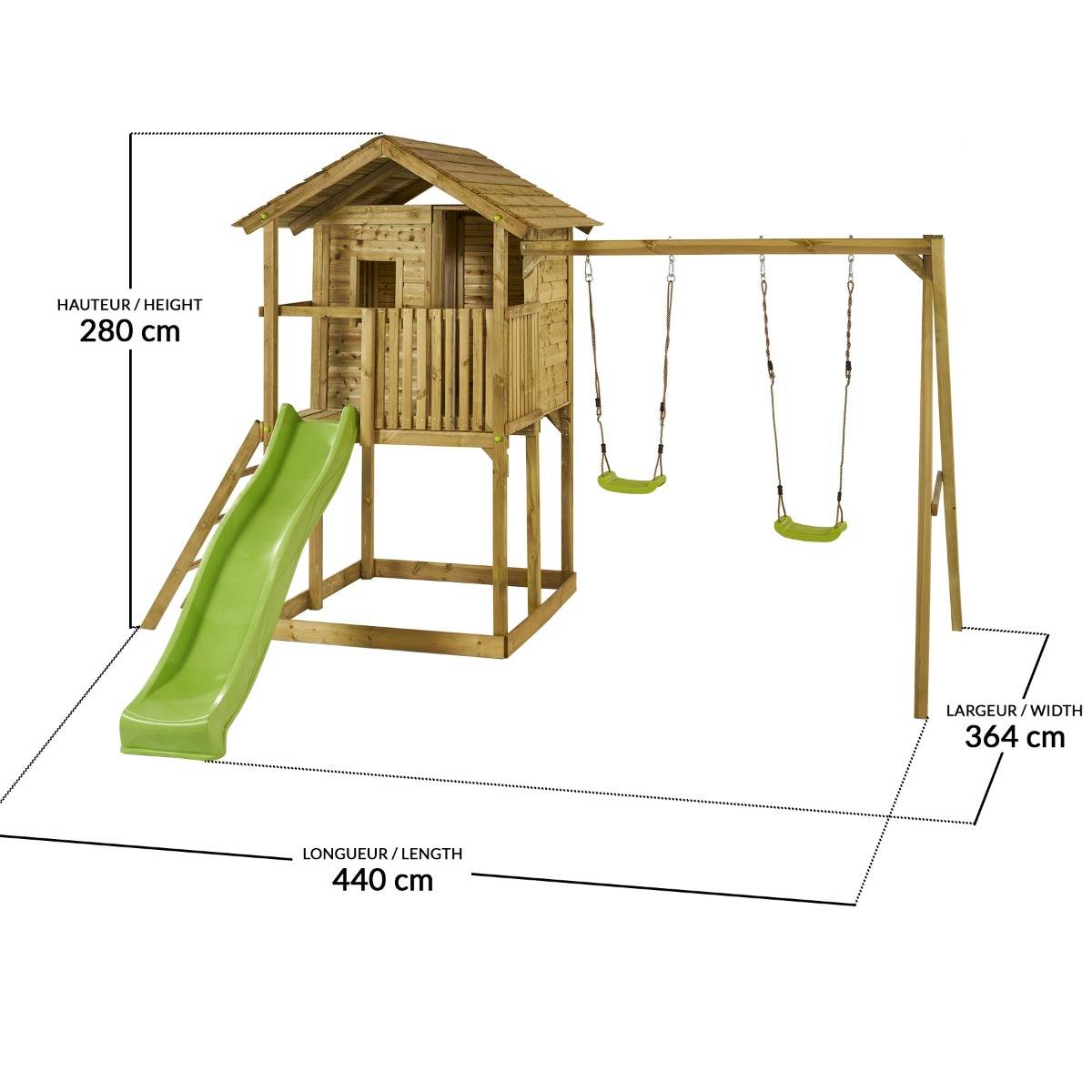 Kangui - Aire de jeux bois - balançoires, toboggan, cabane et balcon WAPITI Kangui - Image 4