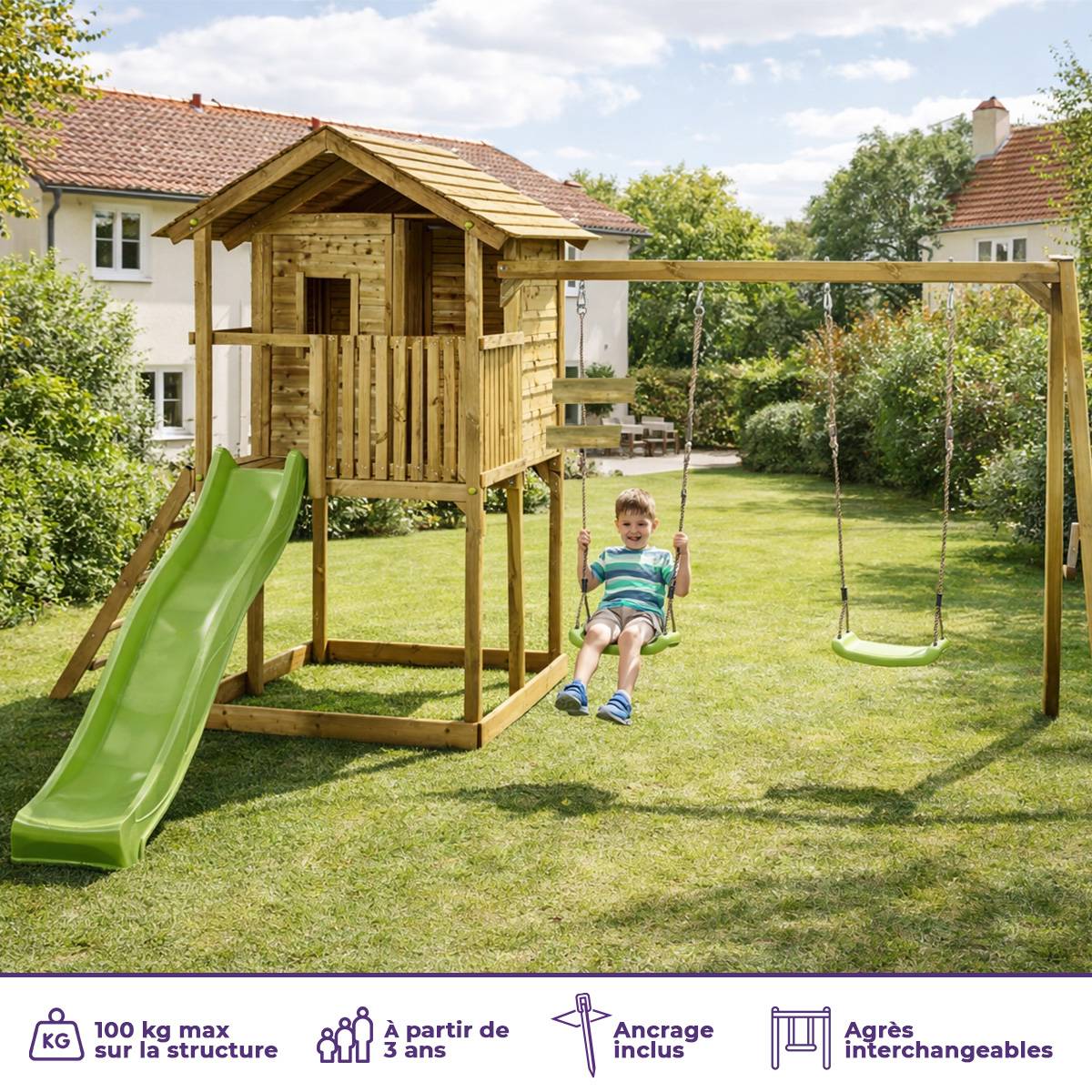 Kangui - Aire de jeux bois - balançoires, toboggan, cabane et balcon WAPITI Kangui - Image 2
