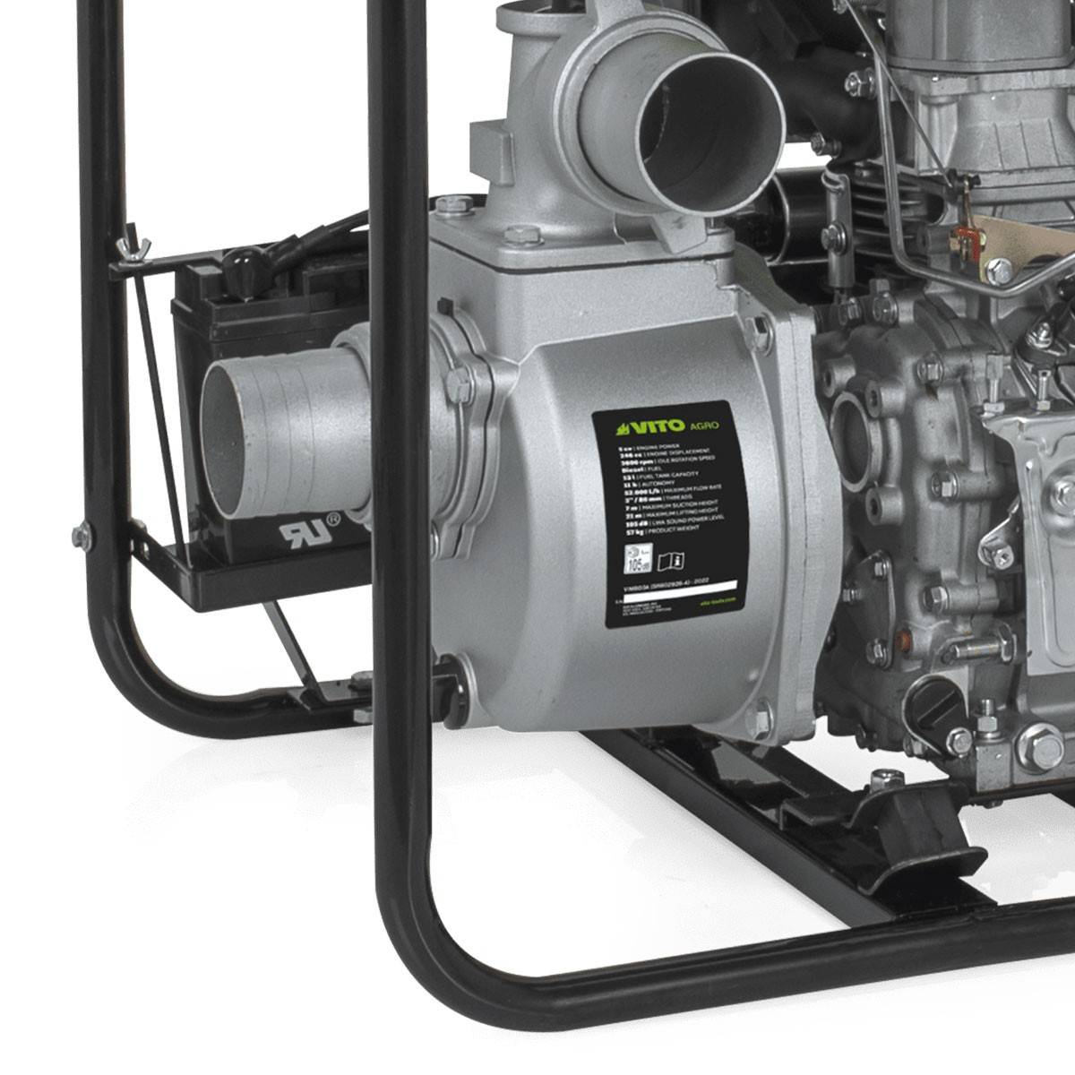 Pompe à eau 5CV Moteur Diesel 4T 246cm3 Motopompe thermique Raccords 80 mm Autonomie 11h VITO - Image 4