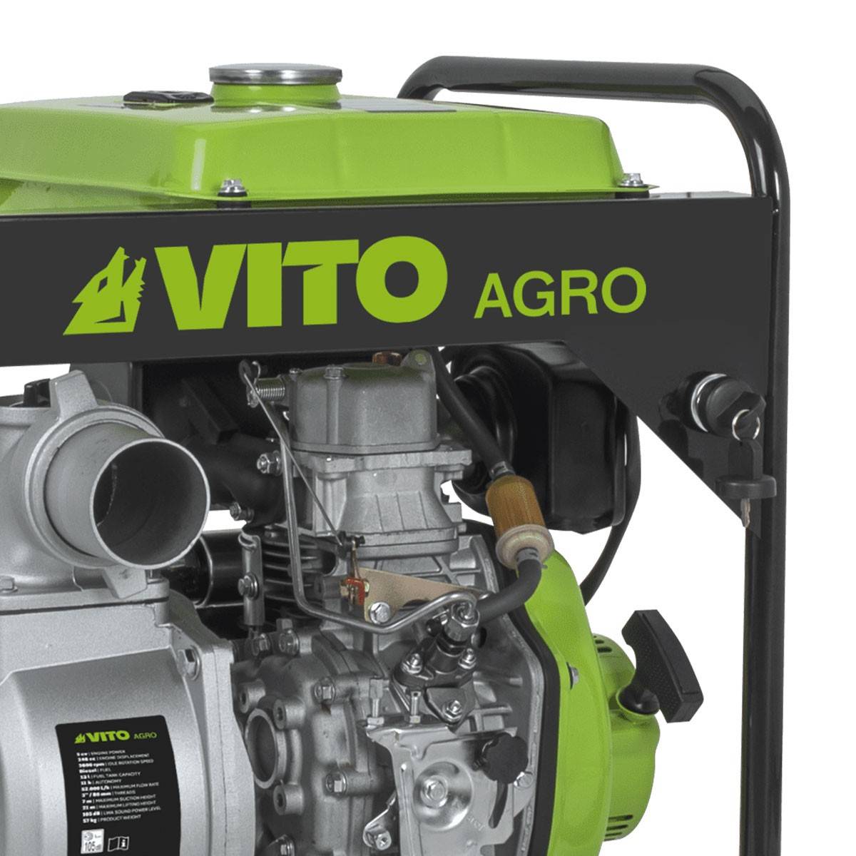 Pompe à eau 5CV Moteur Diesel 4T 246cm3 Motopompe thermique Raccords 80 mm Autonomie 11h VITO - Image 2