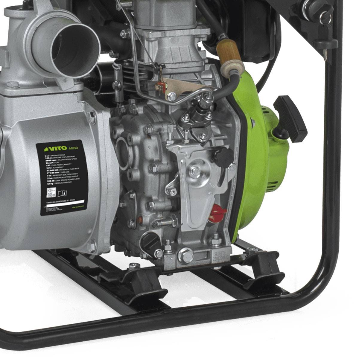 Pompe à eau 5CV Moteur Diesel 4T 246cm3 Motopompe thermique Raccords 80 mm Autonomie 11h VITO - Image 3