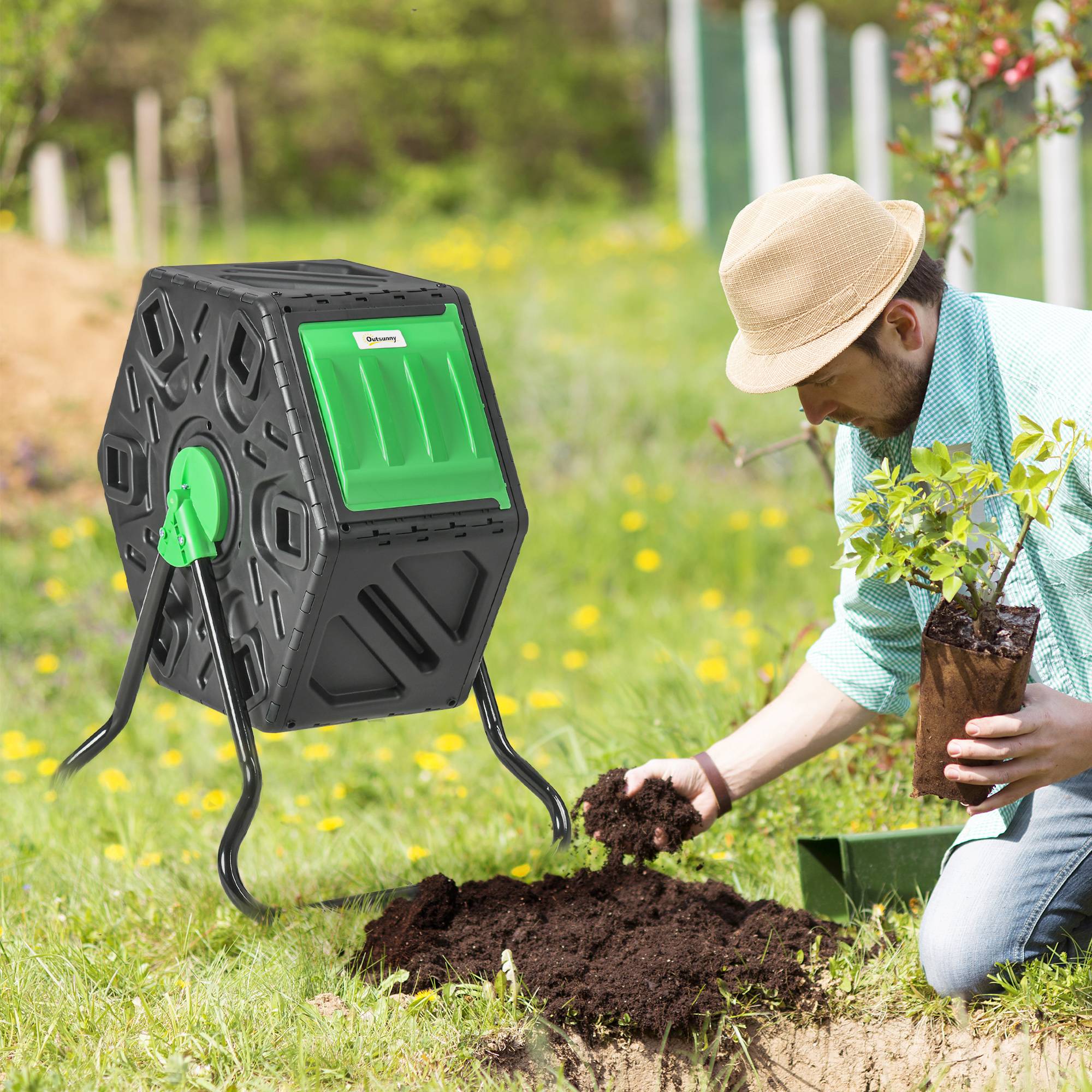ComfortXL - Composteur rotatif polypropylène noir 130 L 60 x 49 x 77 cm jardin aéré 360° - ComfortXL Outdoor Living - Image 3
