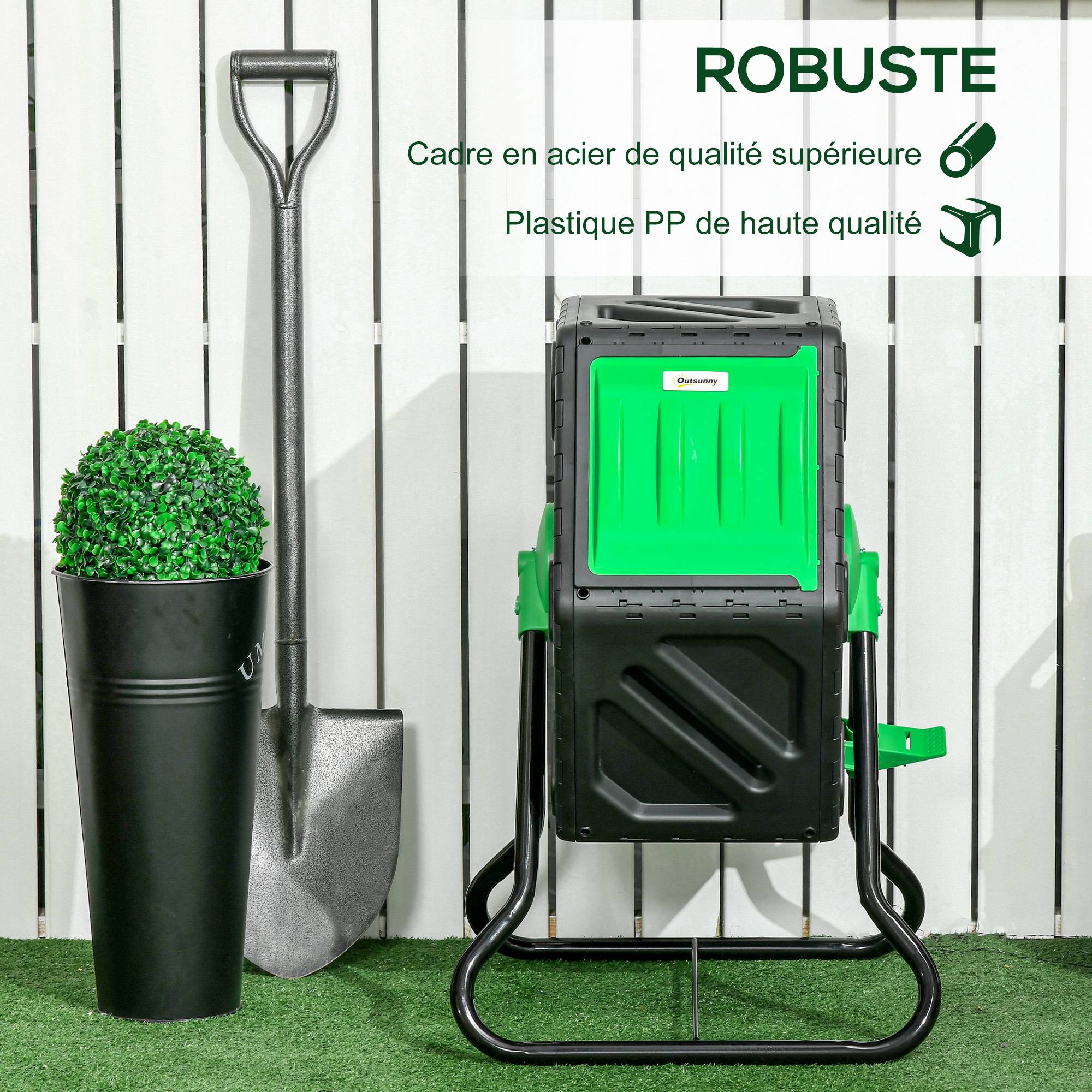ComfortXL - Composteur rotatif polypropylène noir 130 L 60 x 49 x 77 cm jardin aéré 360° - ComfortXL Outdoor Living - Image 8