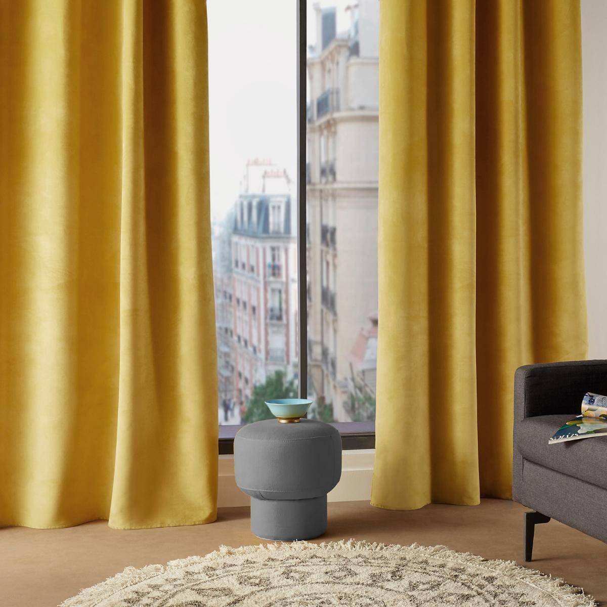 Atmosphera - Lot de 2 Rideaux à  œillets 140 x 260 cm Lilou Jaune Ocre - Image 4