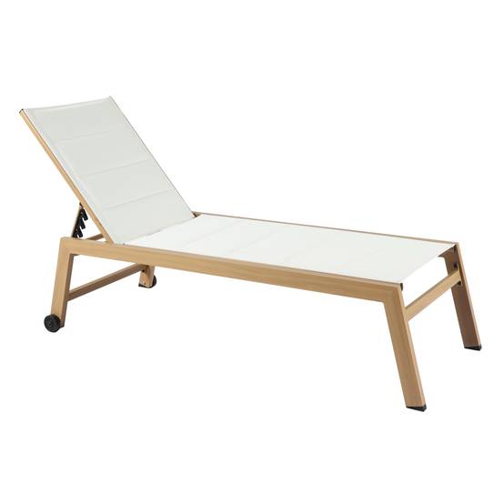 Oviala - Lot de 2 bains de soleil effet bois inclinable avec roues blanc Futuna - Oviala - Image 4
