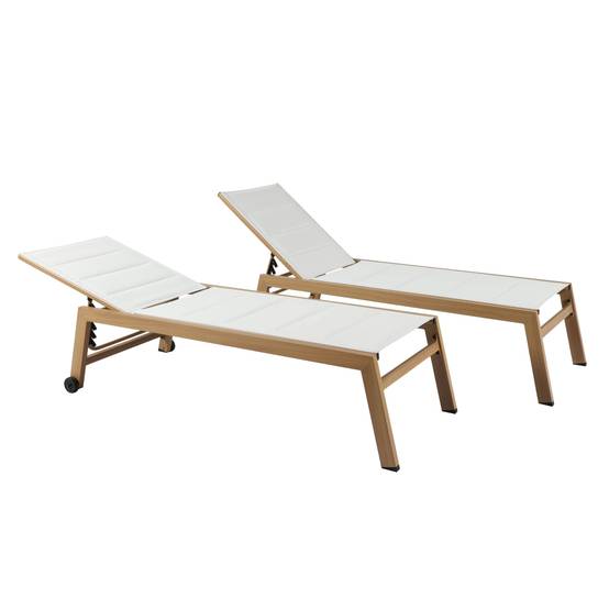 Oviala - Lot de 2 bains de soleil effet bois inclinable avec roues blanc Futuna - Oviala - Image 1