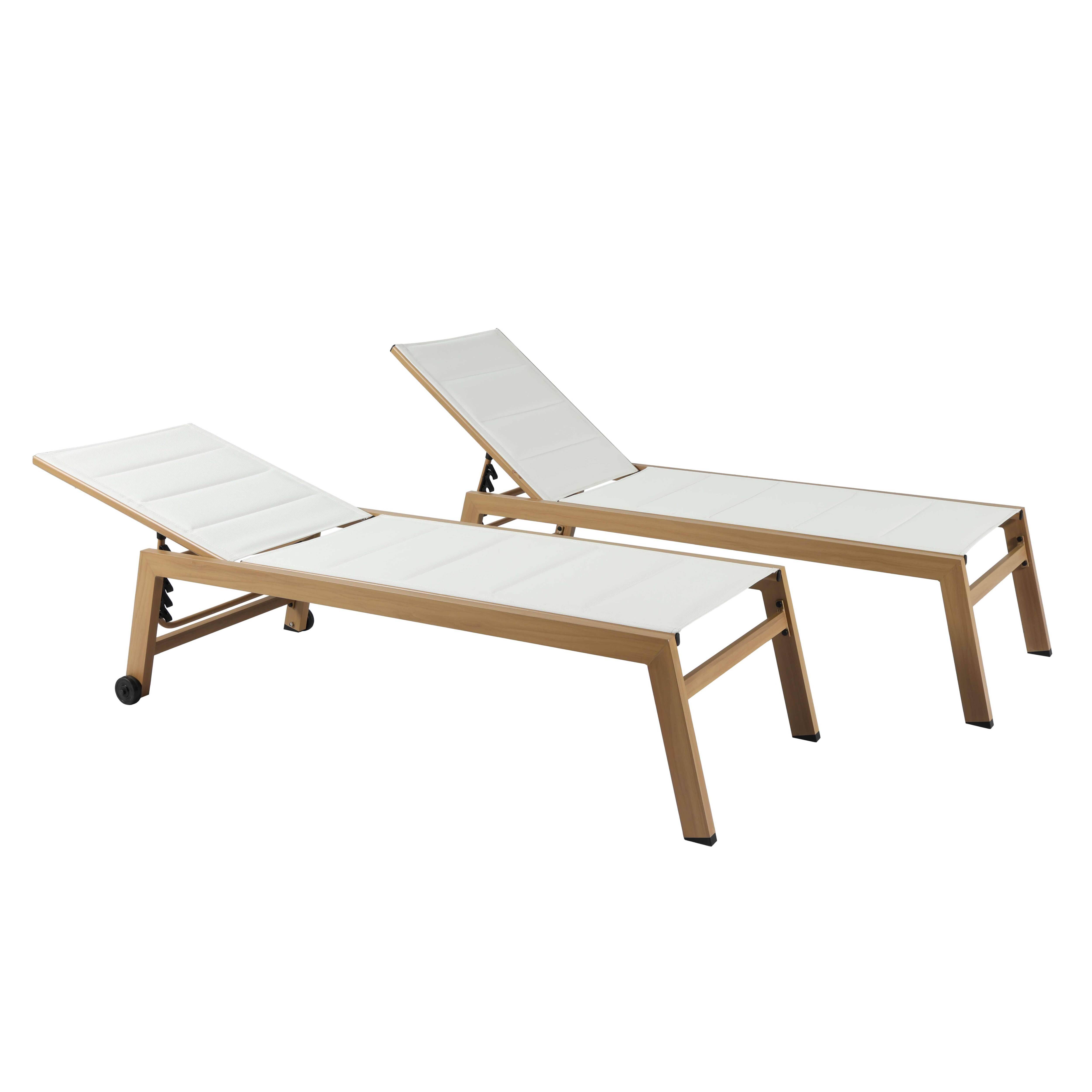 Oviala - Lot de 2 bains de soleil effet bois inclinable avec roues blanc Futuna - Oviala - Image 1