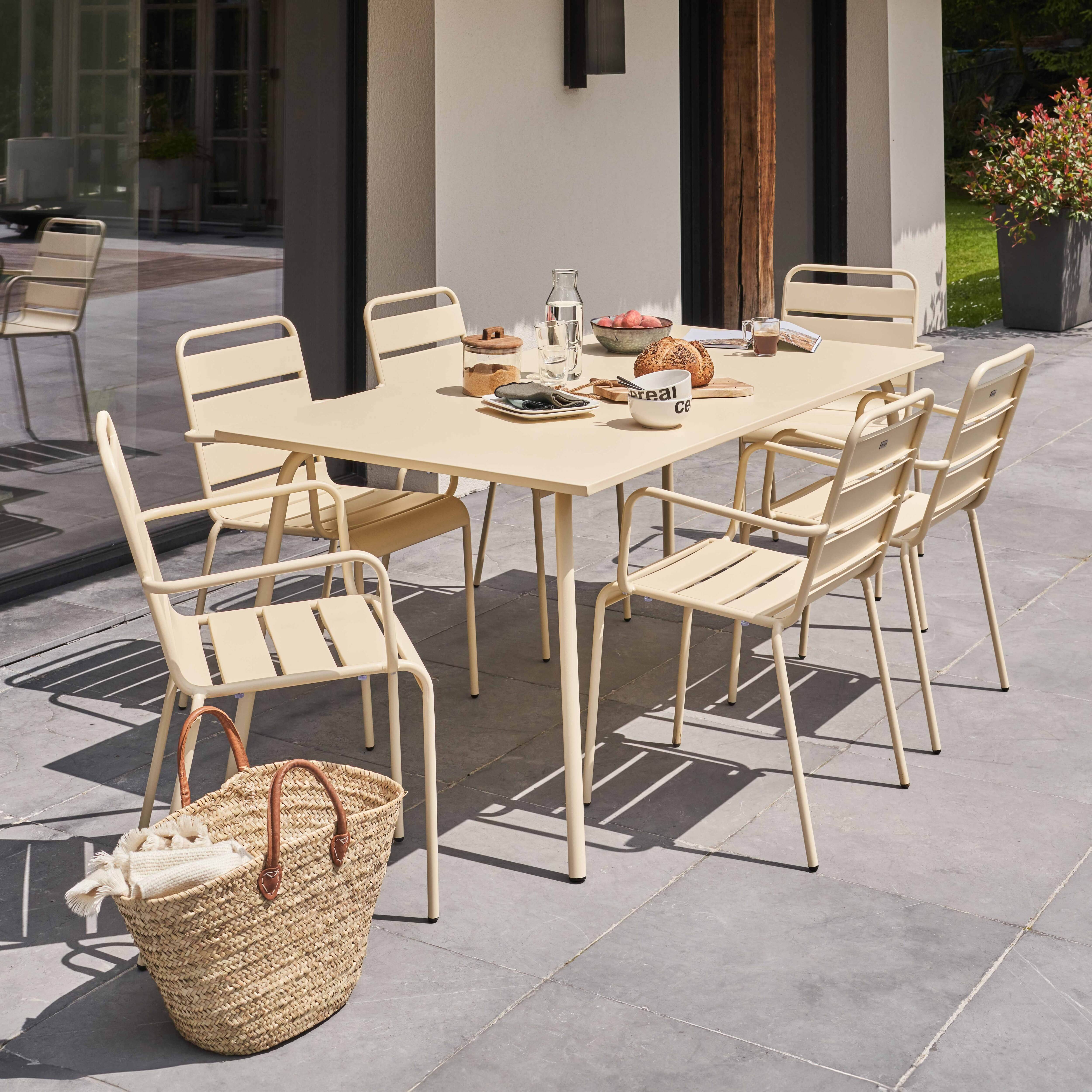Oviala - Ensemble table de jardin et 6 fauteuils en métal ivoire Palavas - Oviala - Image 2