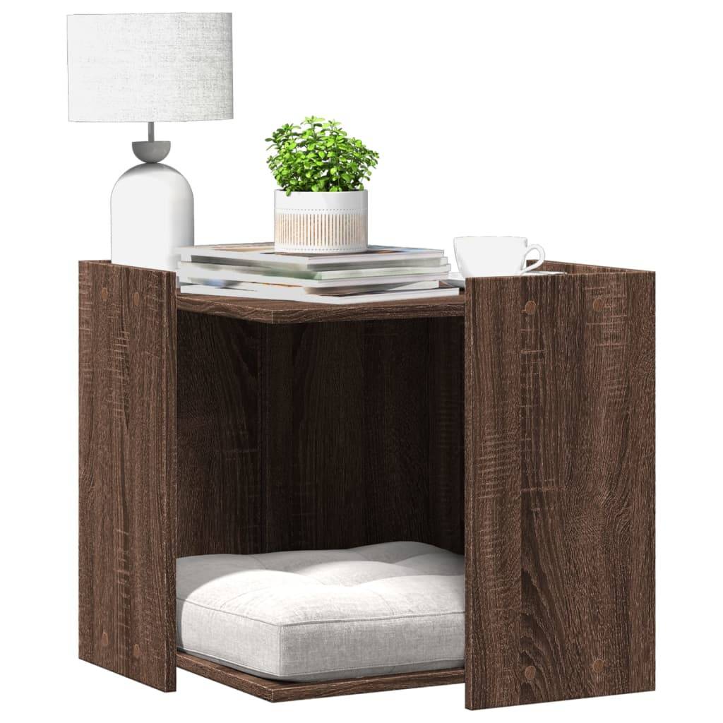 Meuble cache-litière chat bois multifonction table d'appoint Chêne Marron – ComfortXL Pet Living - Image 1