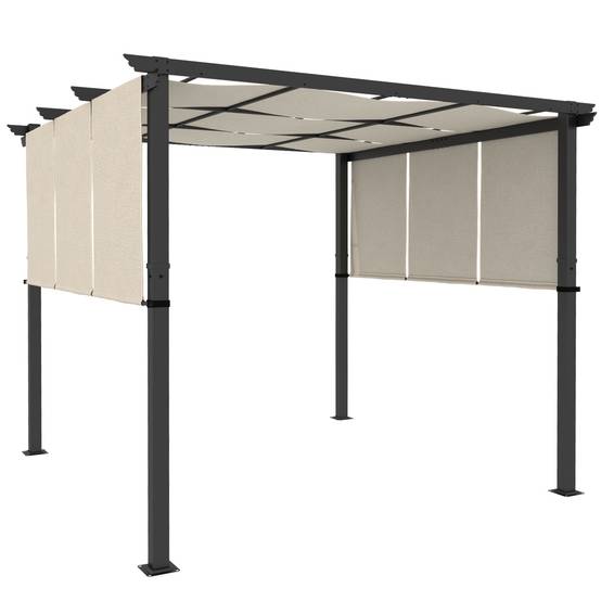 Outsunny - Pergola avec 3 toiles coulissantes - 3 x 3 x 2,38 m - structure acier noir toile polyester haute densité - beige - Outsunny - Image 5