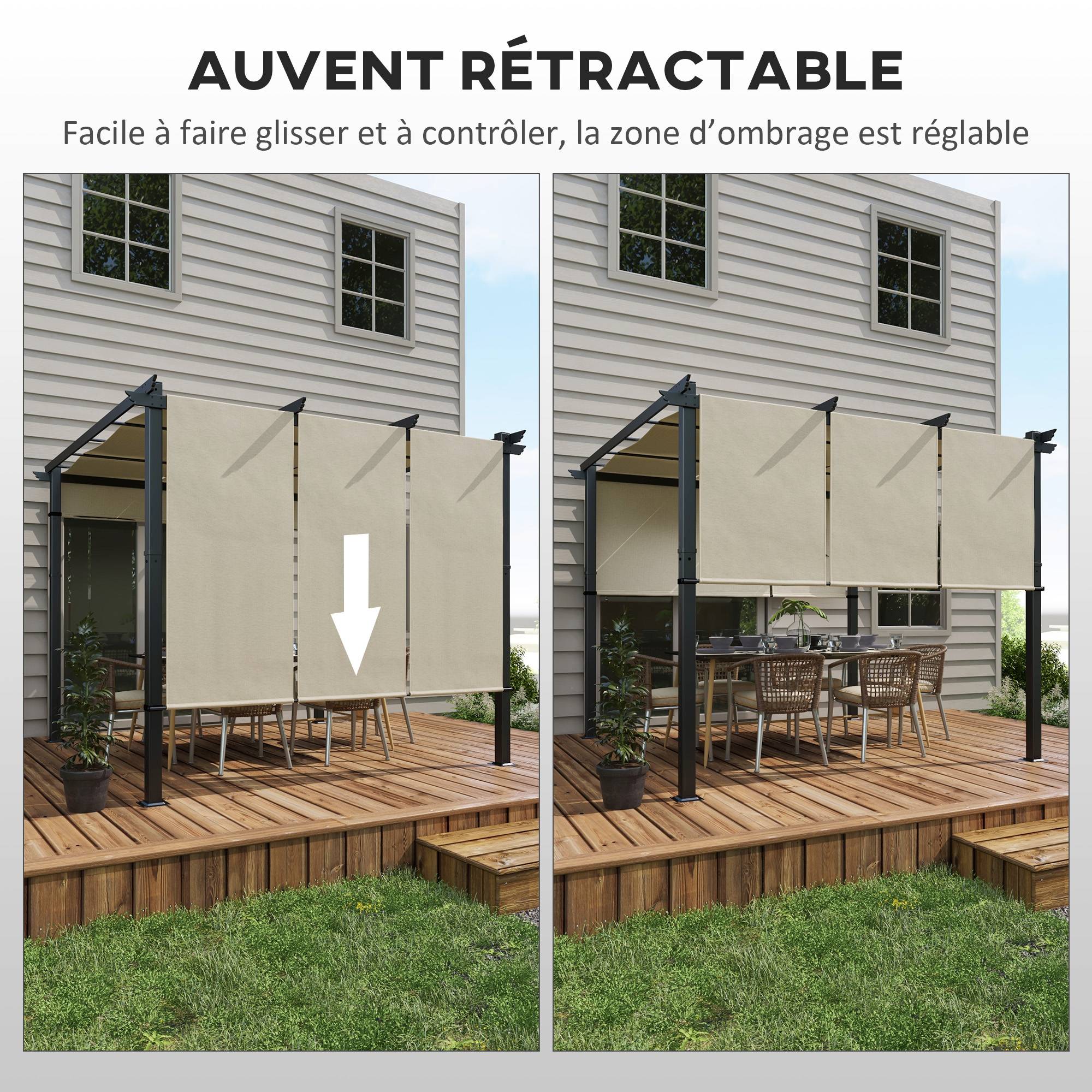 Outsunny - Pergola avec 3 toiles coulissantes  - 3 x 3 x 2,38 m  - structure acier noir toile polyester haute densité  - beige - Outsunny - Image 7