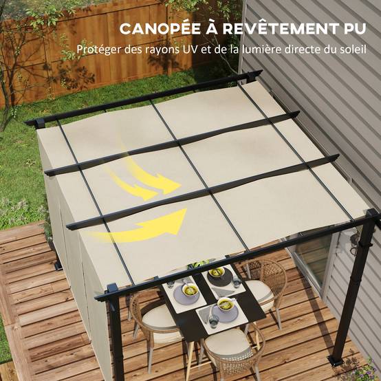 Outsunny - Pergola avec 3 toiles coulissantes - 3 x 3 x 2,38 m - structure acier noir toile polyester haute densité - beige - Outsunny - Image 8