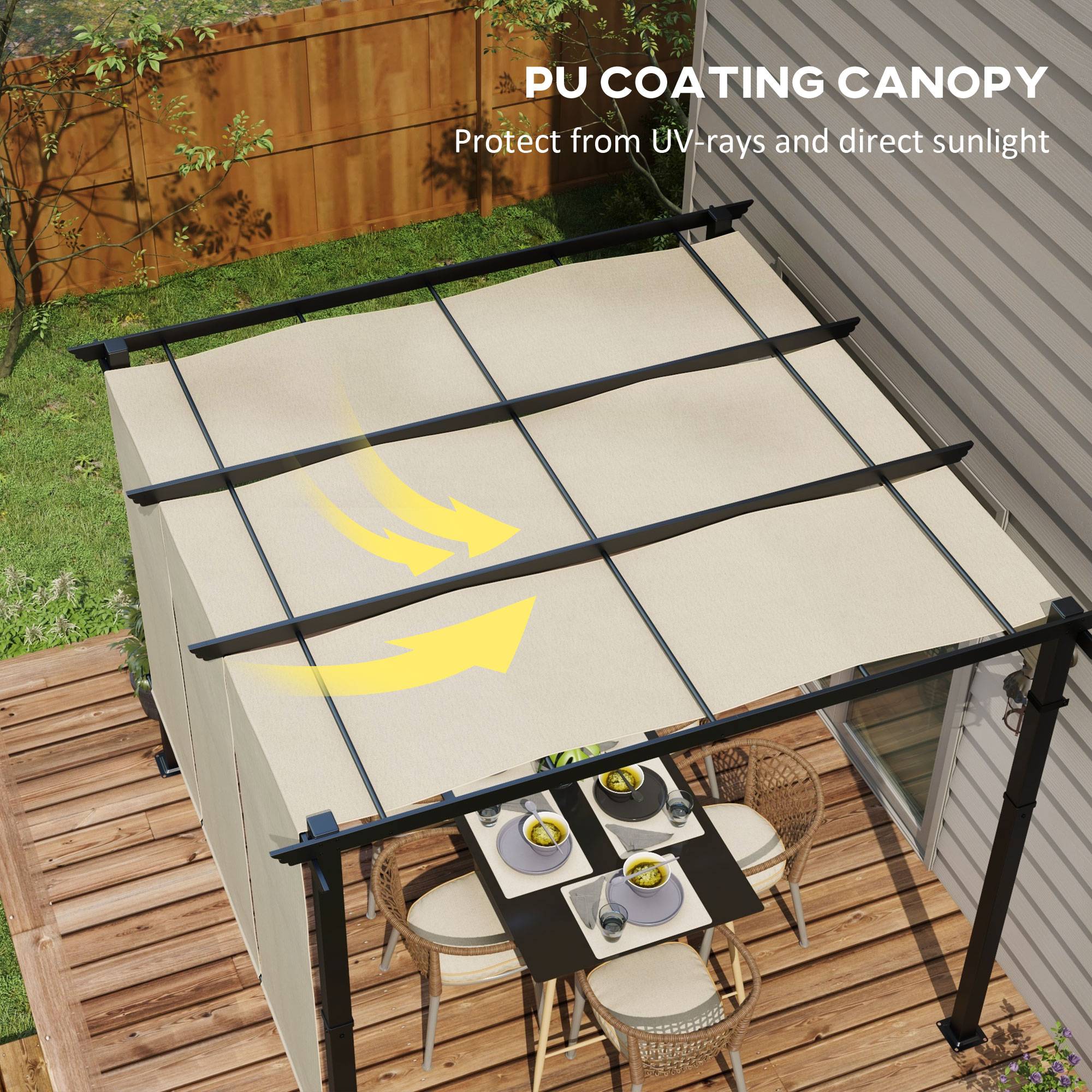 Outsunny - Pergola avec 3 toiles coulissantes  - 3 x 3 x 2,38 m  - structure acier noir toile polyester haute densité  - beige - Outsunny - Image 9