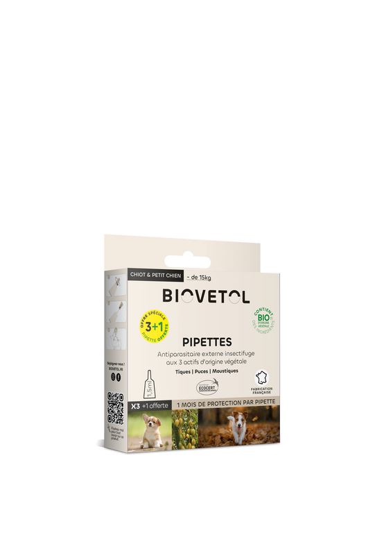 Biovetol - Pipettes Chiot/Petit Chien Bio - 1,5ml (x3+1 offerte) - Image 1