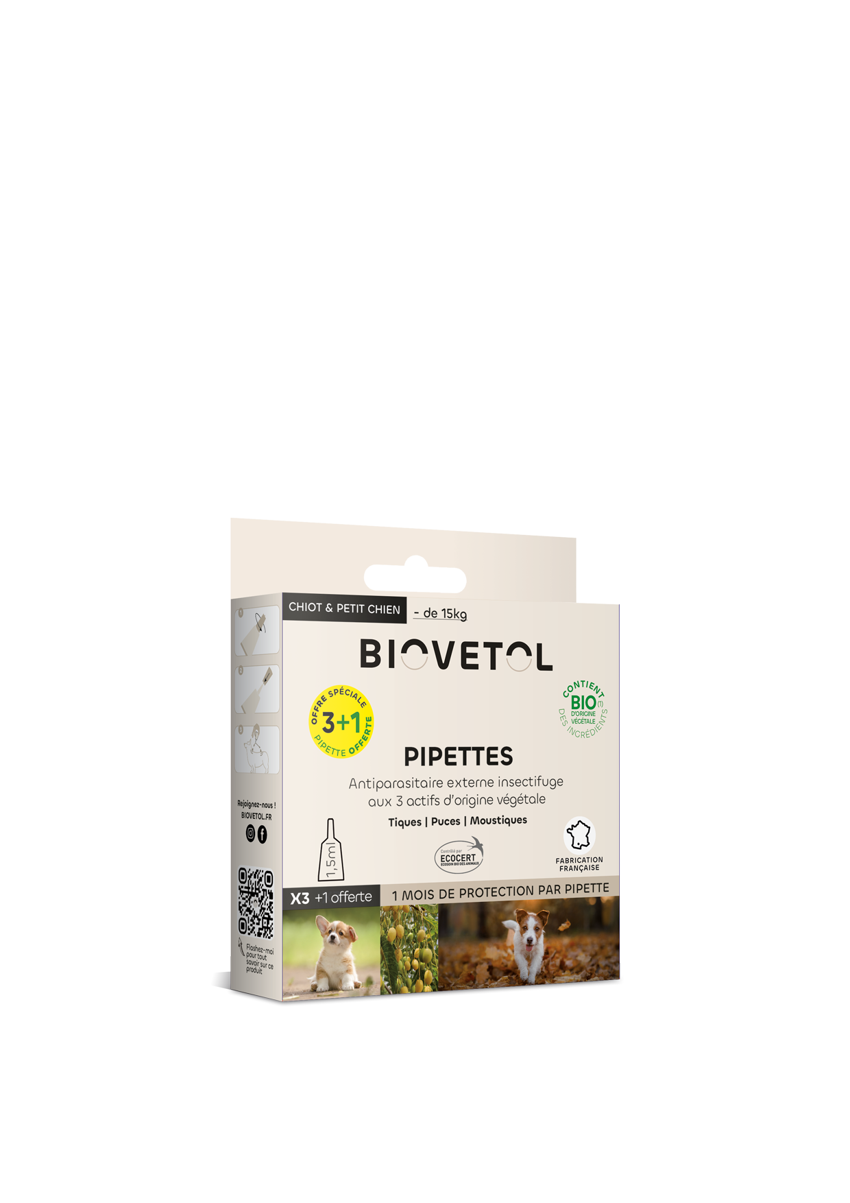 Biovetol - Pipettes Chiot/Petit Chien Bio - 1,5ml (x3+1 offerte) - Image 1