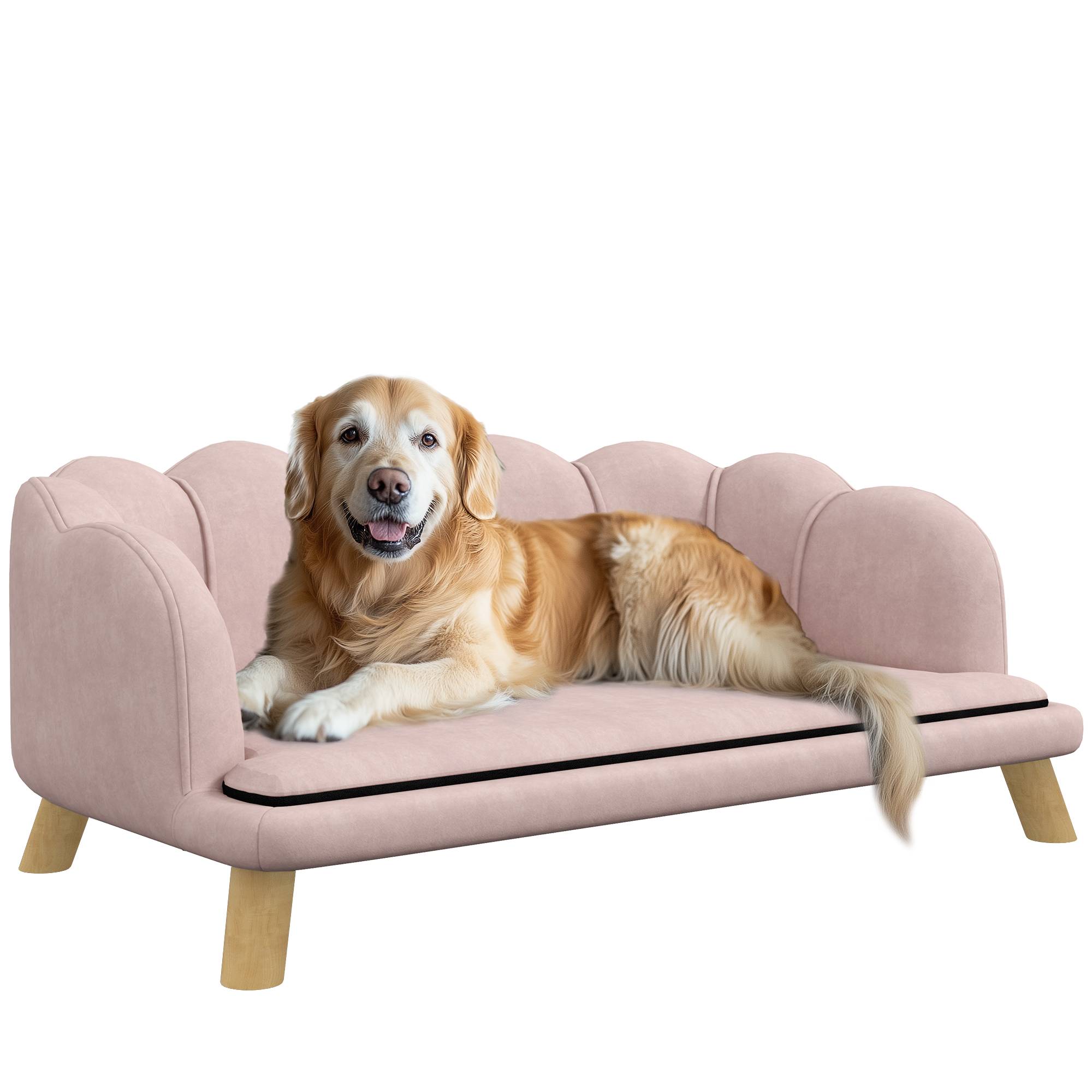 Sans Marque - Canapé pour animaux de compagnie pour chiens moyens et grands jusqu'à 25 kg, en bois robuste, recouvert de tissu, rose - Image 1