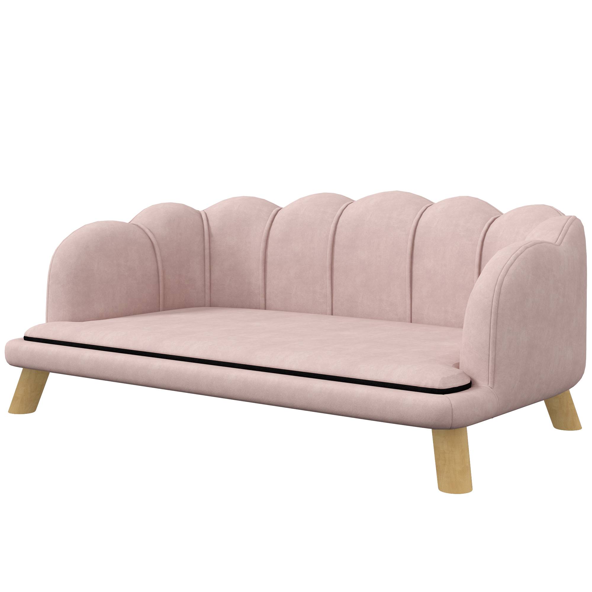 Sans Marque - Canapé pour animaux de compagnie pour chiens moyens et grands jusqu'à 25 kg, en bois robuste, recouvert de tissu, rose - Image 2