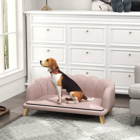 Sans Marque - Canapé pour animaux de compagnie pour chiens moyens et grands jusqu'à 25 kg, en bois robuste, recouvert de tissu, rose - Image 4