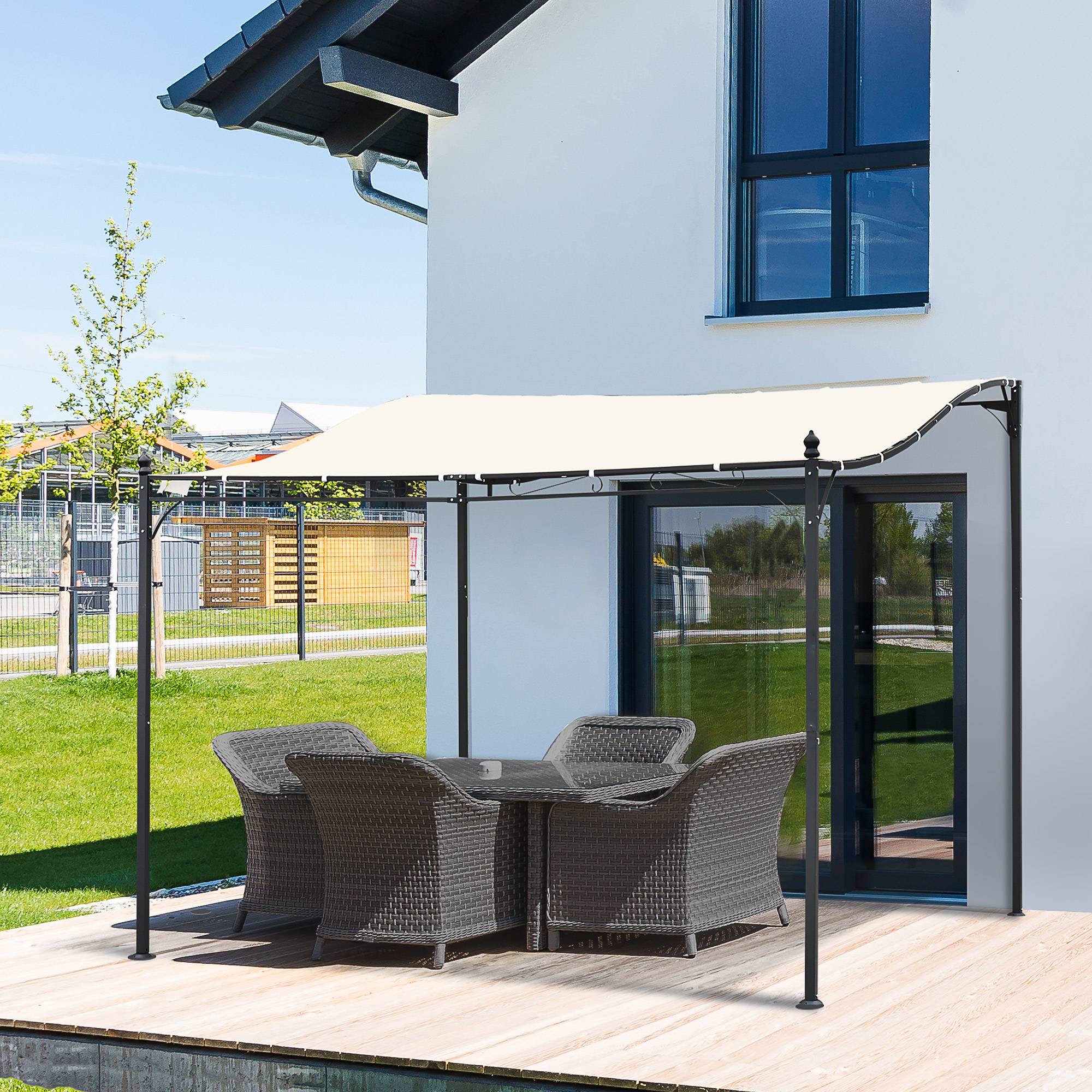 Pergola Adossée Métal Terrasse Protection Solaire Toile 3x3m Crème - ComfortXL Outdoor Living - Image 2