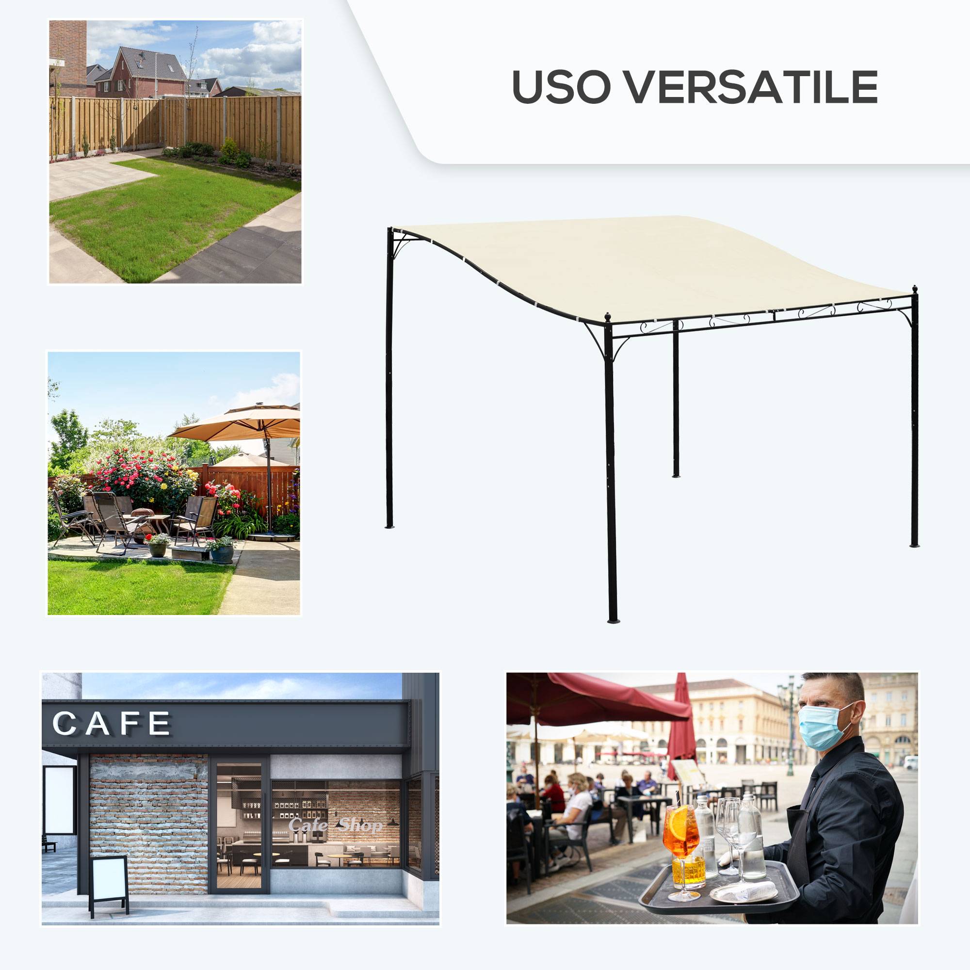Pergola Adossée Métal Terrasse Protection Solaire Toile 3x3m Crème - ComfortXL Outdoor Living - Image 5