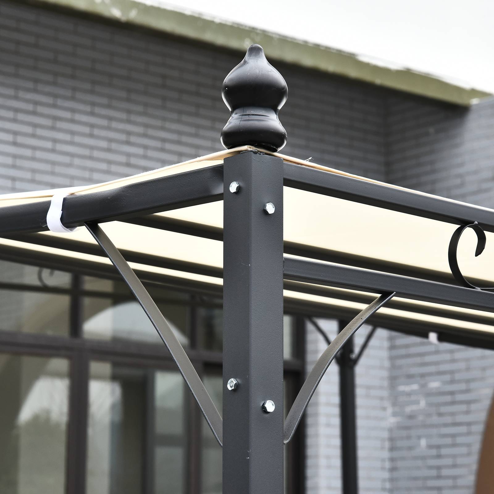 Pergola Adossée Métal Terrasse Protection Solaire Toile 3x3m Crème - ComfortXL Outdoor Living - Image 9