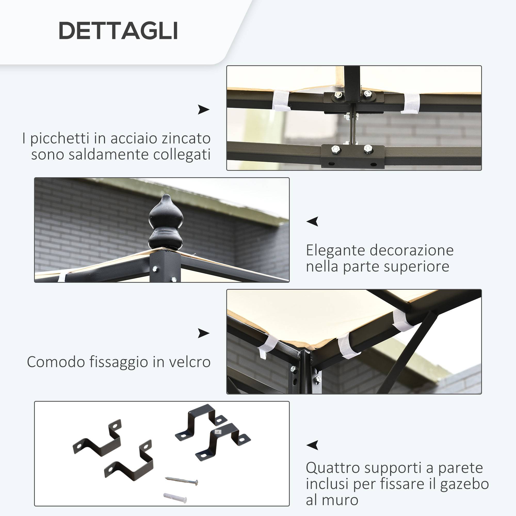 Pergola Adossée Métal Terrasse Protection Solaire Toile 3x3m Crème - ComfortXL Outdoor Living - Image 7