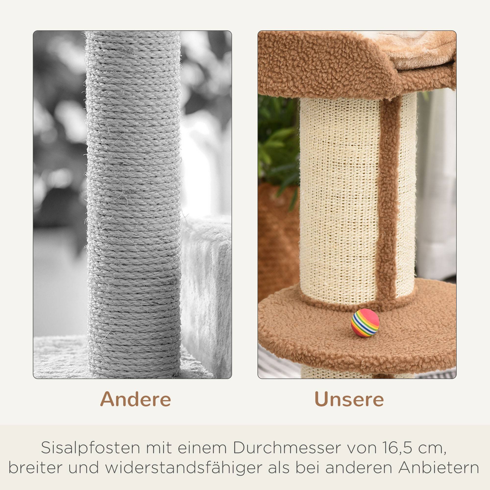Arbre à chat laine sisal pour chats moyens tour multiniveaux 45x45x91 cm marron clair - ComfortXL Outdoor Living - Image 8