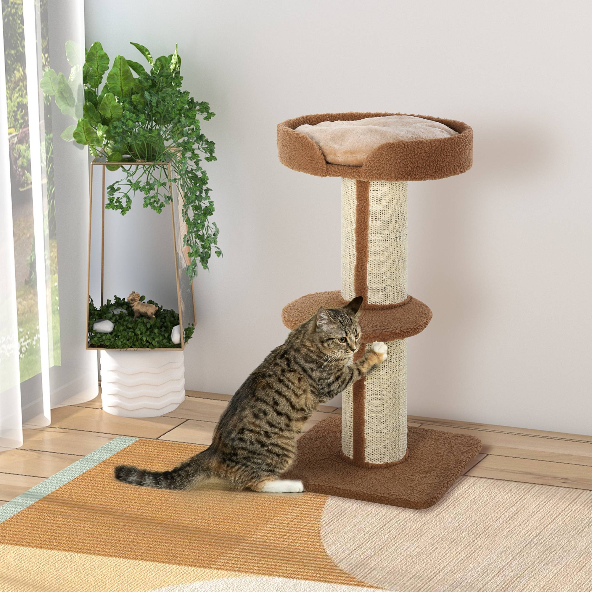Arbre à chat laine sisal pour chats moyens tour multiniveaux 45x45x91 cm marron clair - ComfortXL Outdoor Living - Image 4