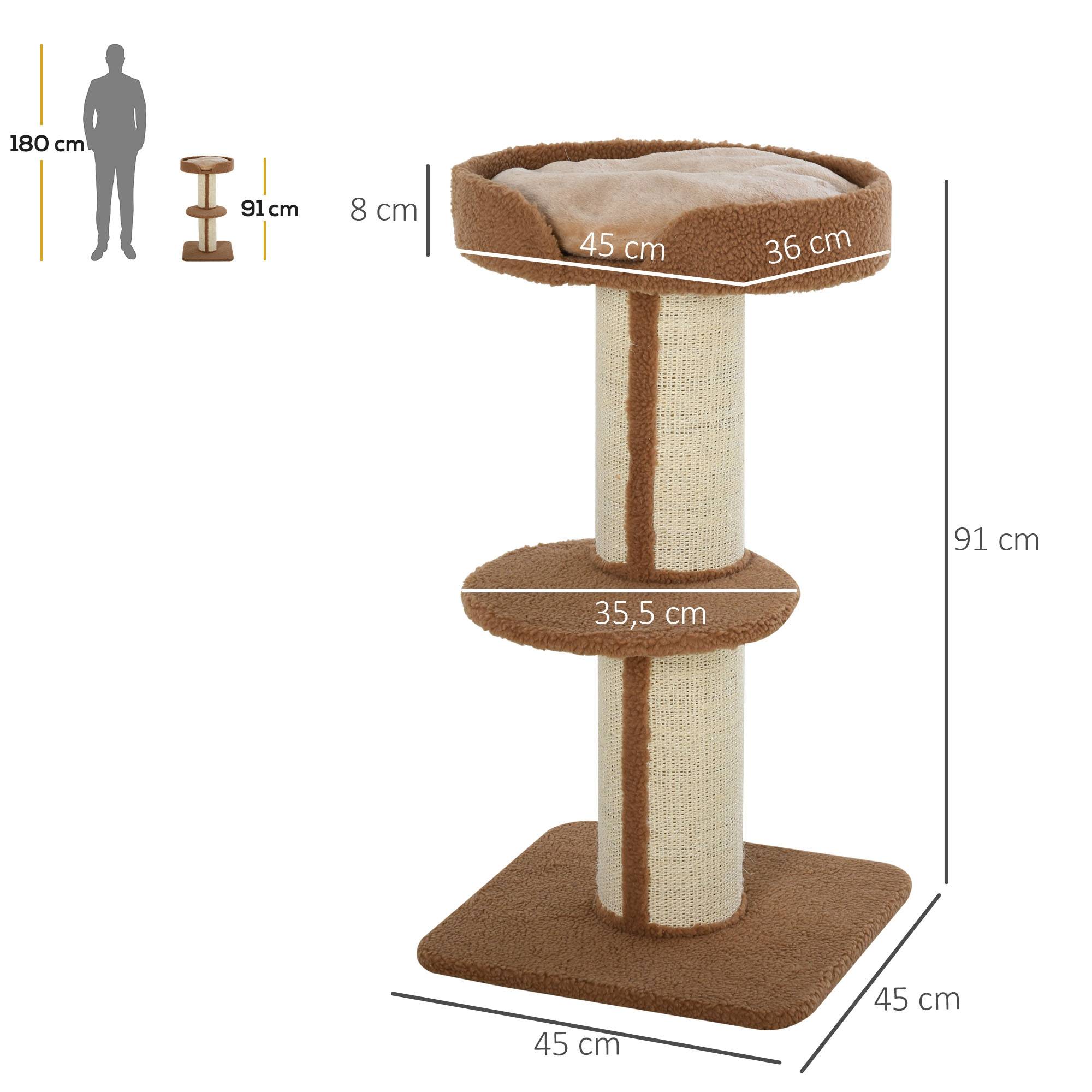 Arbre à chat laine sisal pour chats moyens tour multiniveaux 45x45x91 cm marron clair - ComfortXL Outdoor Living - Image 5