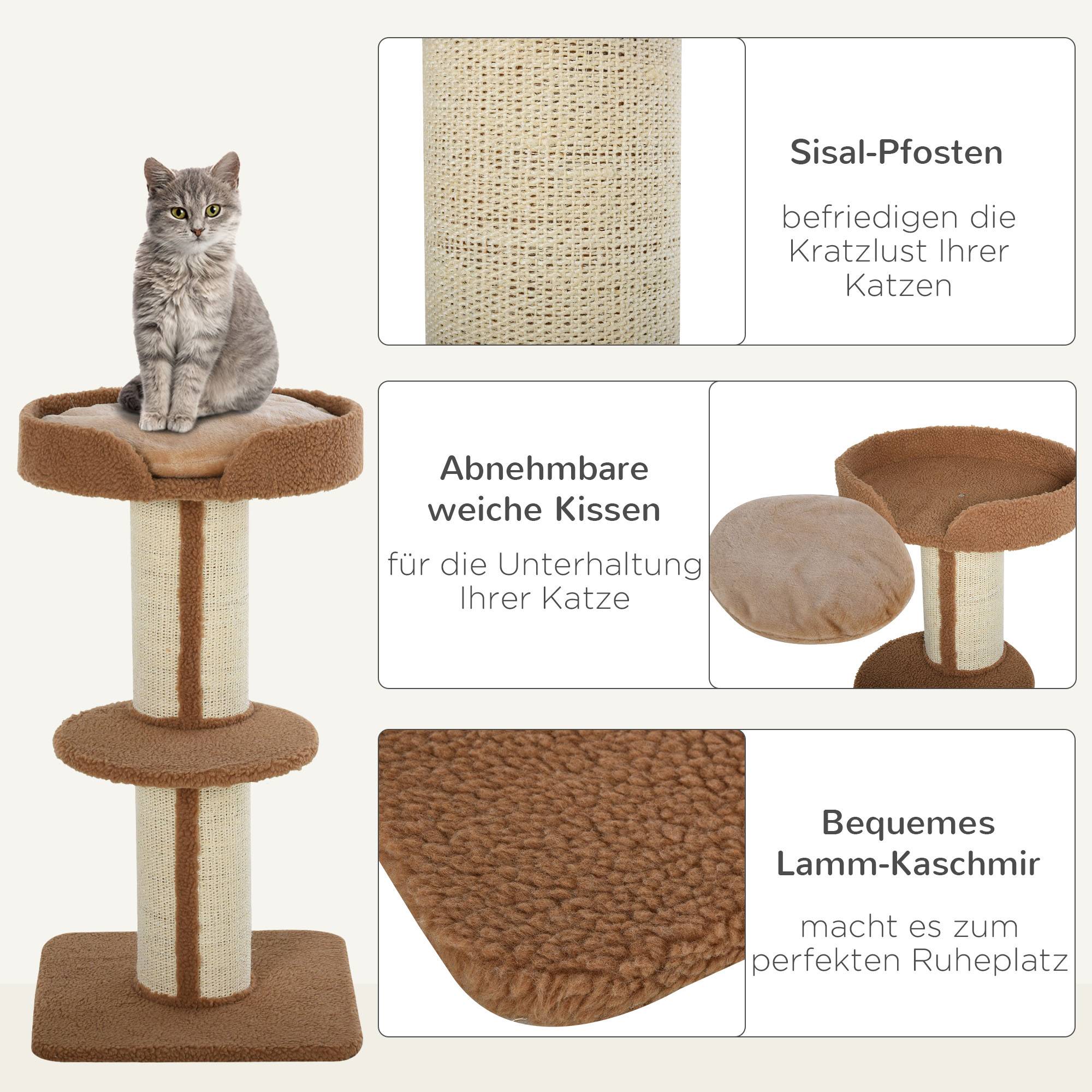 Arbre à chat laine sisal pour chats moyens tour multiniveaux 45x45x91 cm marron clair - ComfortXL Outdoor Living - Image 7