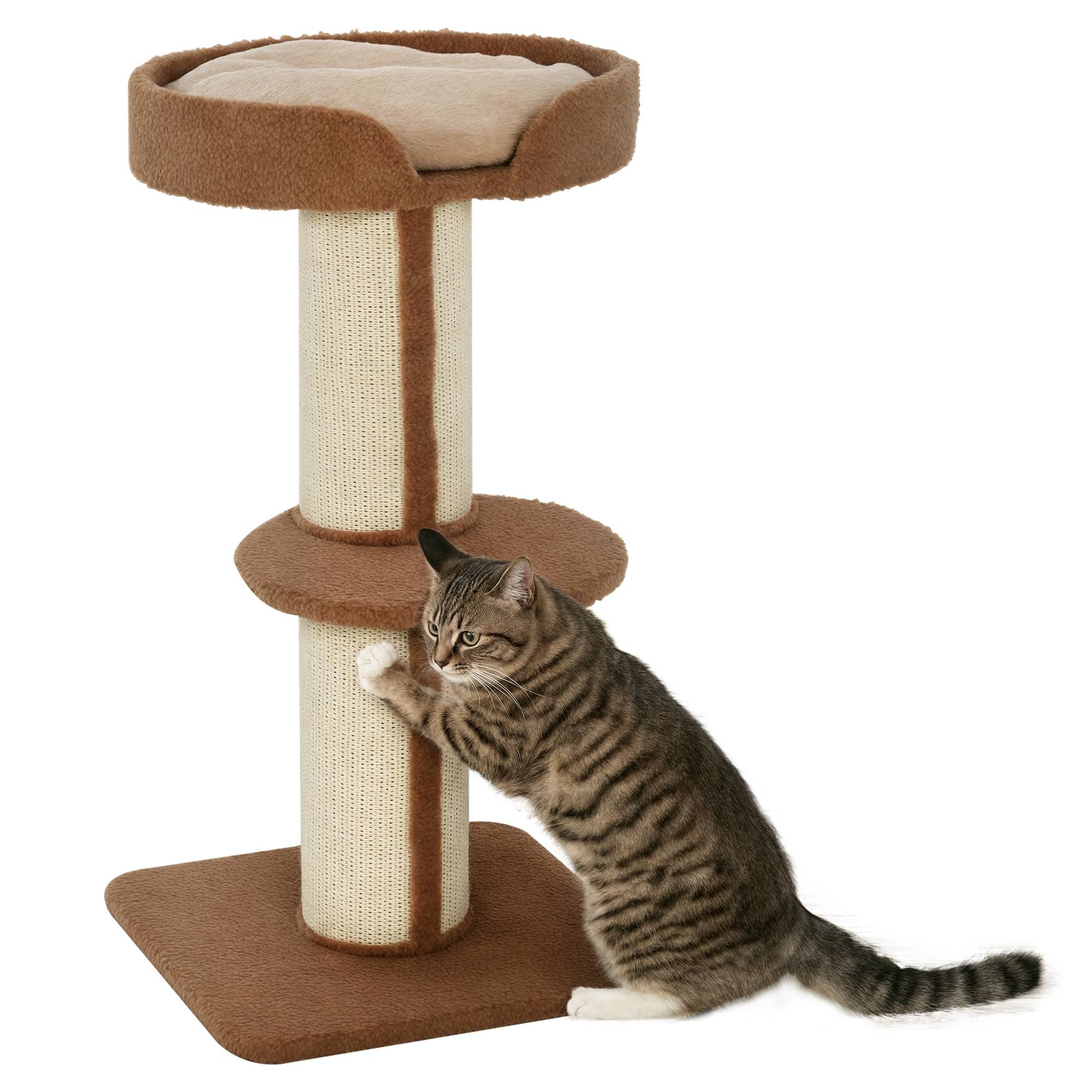Arbre à chat laine sisal pour chats moyens tour multiniveaux 45x45x91 cm marron clair - ComfortXL Outdoor Living - Image 1