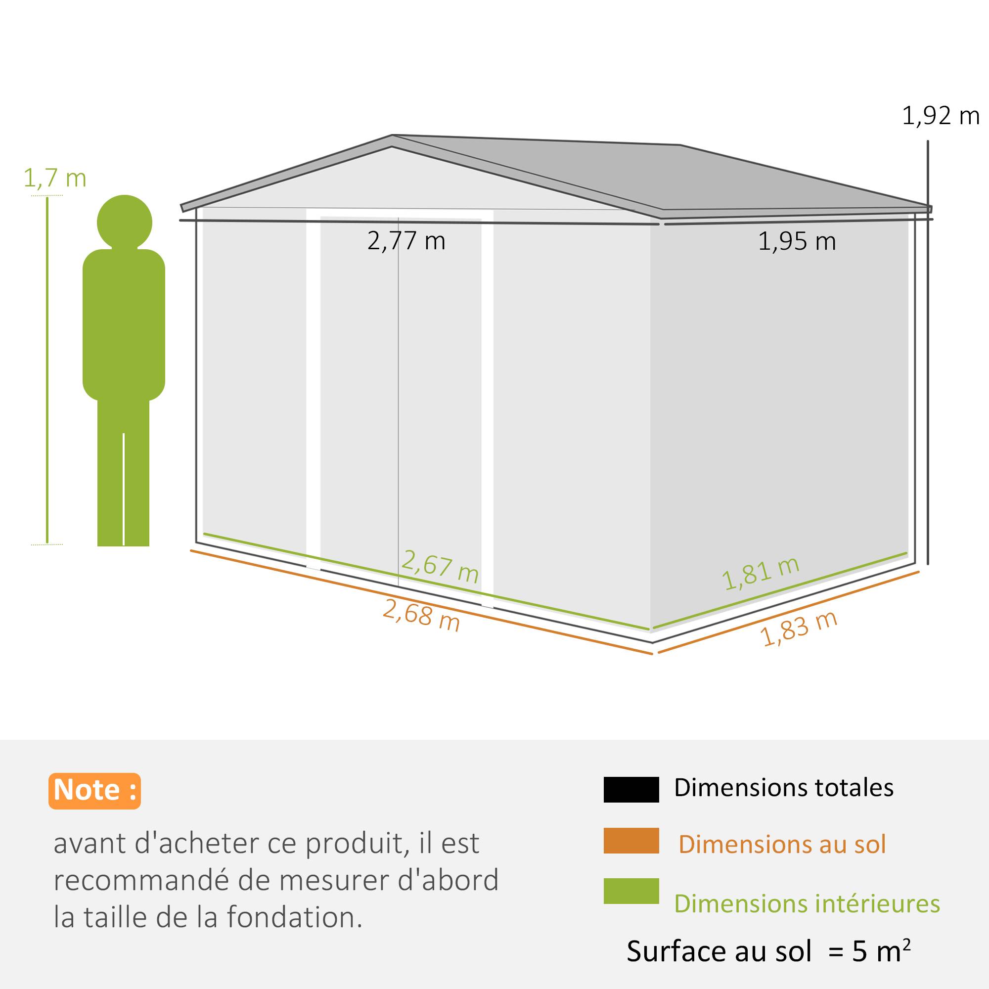 Outsunny - Abri de jardin 5,4m² - kit de fondation, porte coulissante verrouillables 4 aérations - 277x195x192cm - marron - Outsunny - Image 3