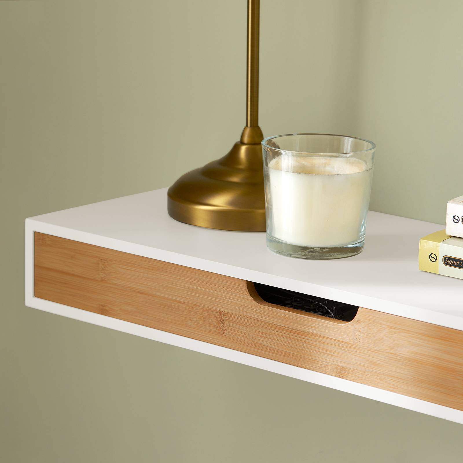 SOBUY FRG92-WN Étagère murale avec tiroir - Bois et bambou - Maison