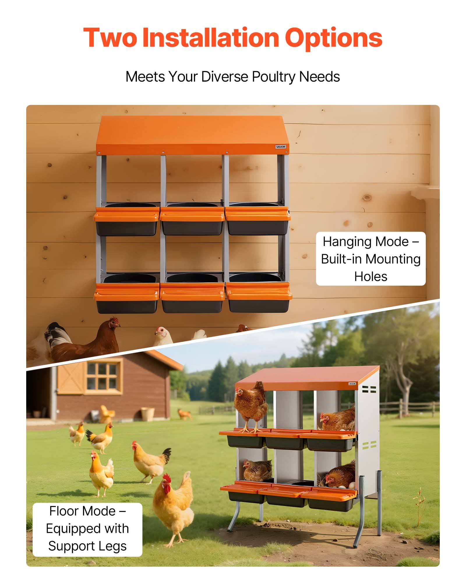 VEVOR Pondoir à Poules Nichoir 6 Compartiments Pieds de Support 79,5x52,5x99 cm - Image 6