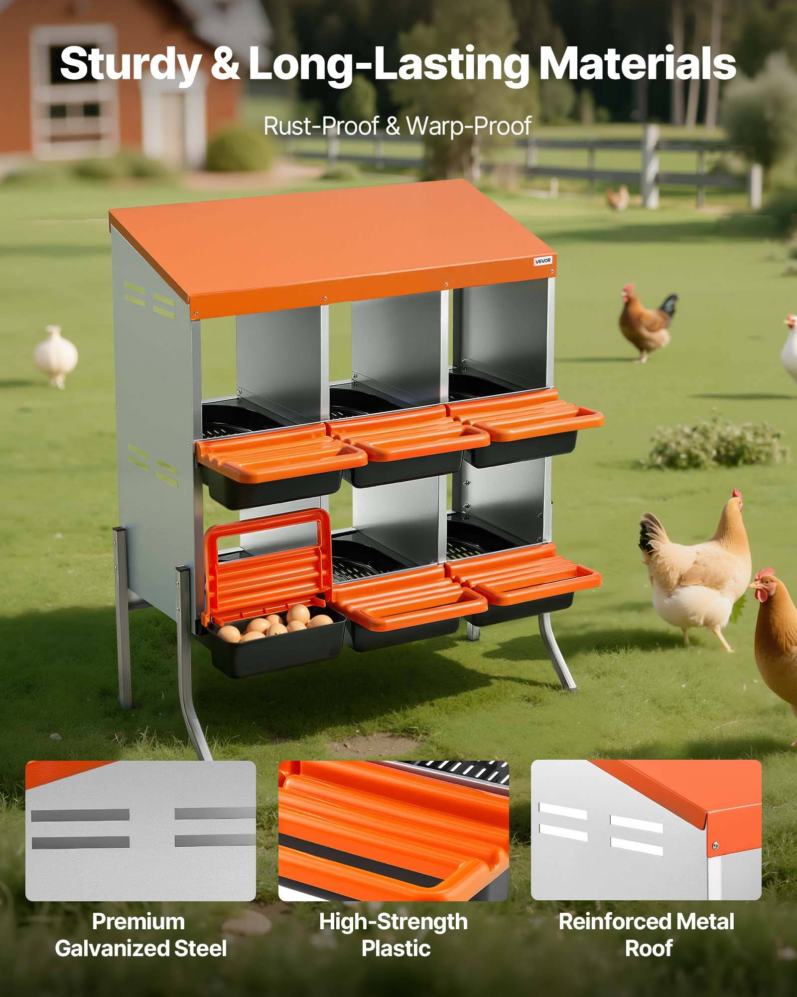 VEVOR Pondoir à Poules Nichoir 6 Compartiments Pieds de Support 79,5x52,5x99 cm - Image 3